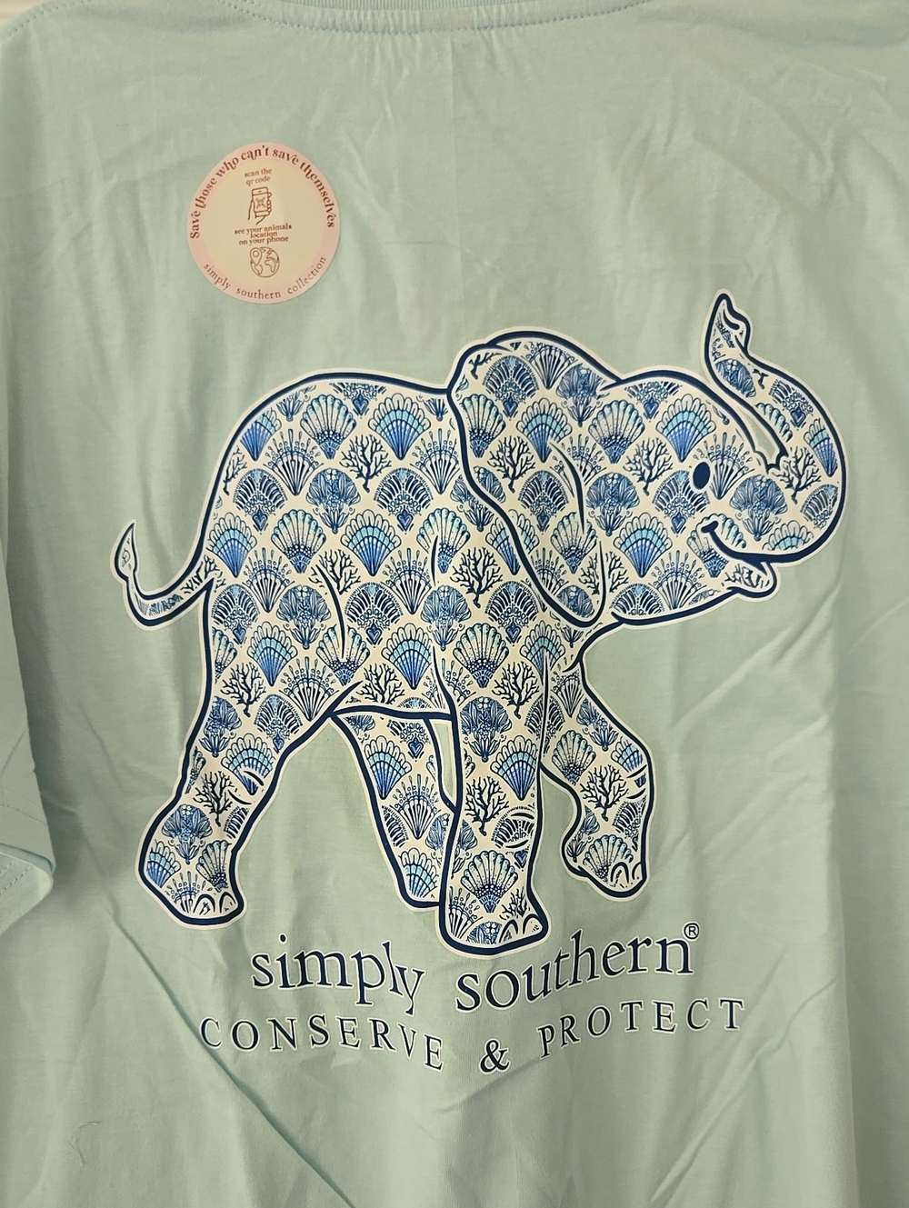 NWT Simply Southern Seashell Elephant Tracker T-shirt Blue - Picture 3 of 6